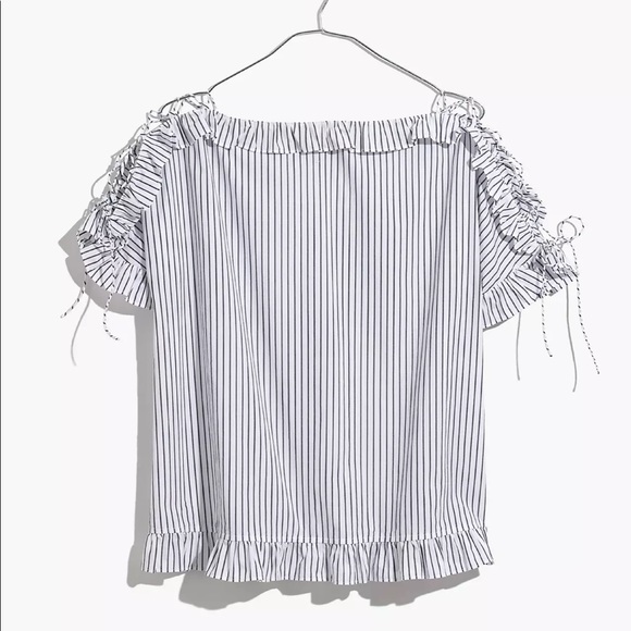 Madewell - Ruffled Lace-Up Top in Stripe, size XS - Picture 3 of 4